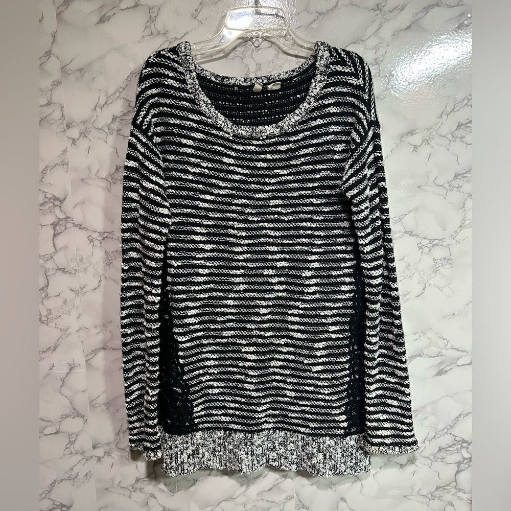 Moth Anthropologie Tunic Sweater Sz S Black White Marled Lace Detail Wool Blend